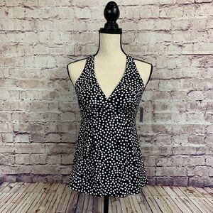 Lands End Black Polka Dot Racerback Tankini Top